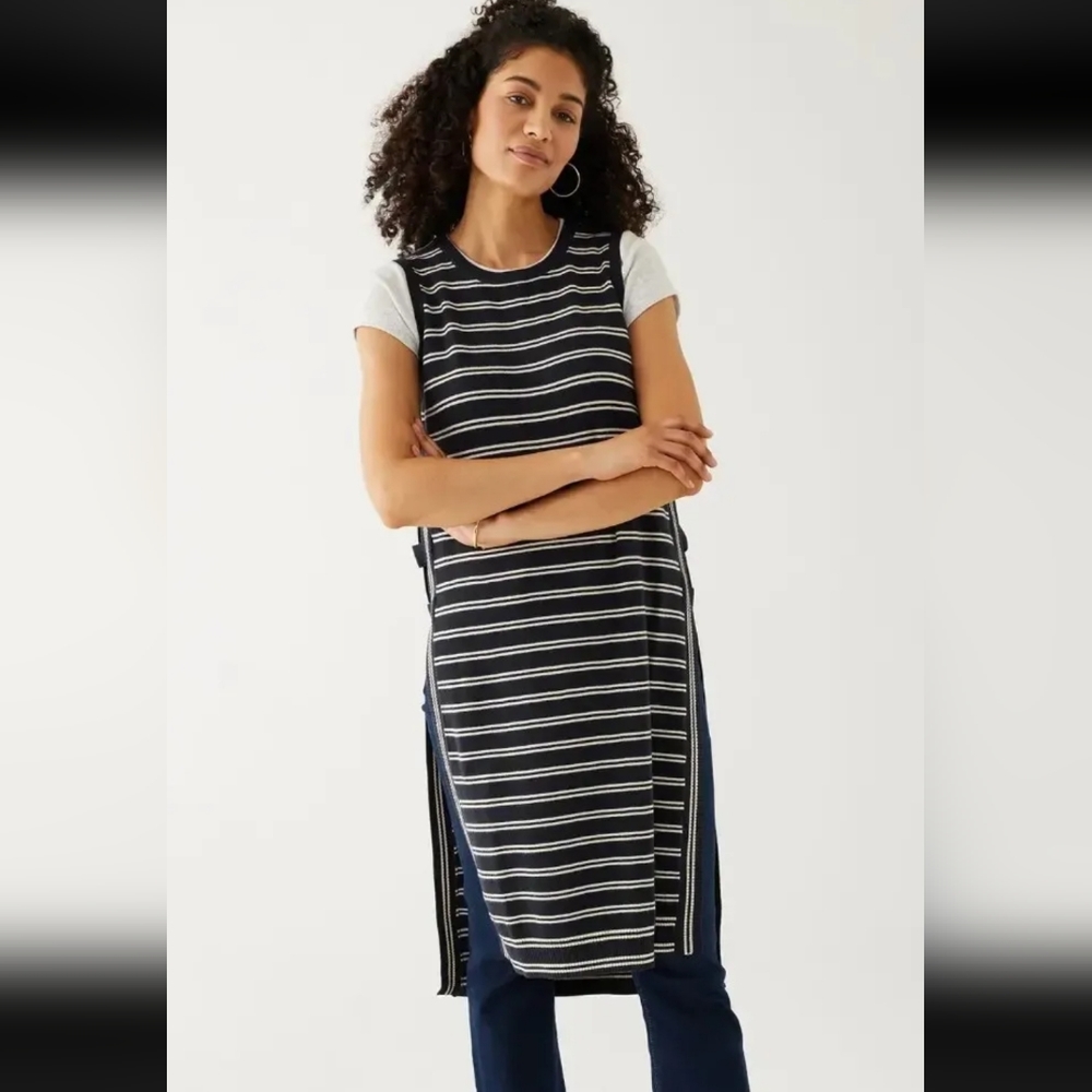 Mer Sea Anywhere Tunic Open Sides Navy Blue Stripes Women's Small/Medium